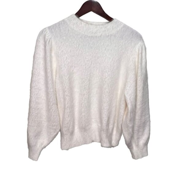 CALLAHAN Knitwear Cropped White Eyelash Balloon  Sleeve Sweater Size M - Picture 1 of 11